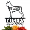 Boxers Live Here Metal Sign - Black, Beware Dog Sign, Metal Wall Art, Outdoor Sign, Metal Wall Decor