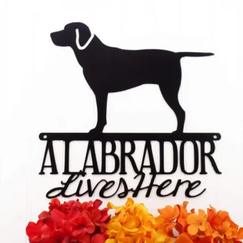 Labrador Lives Here Metal Sign - Black, Black Lab, Outdoor Sign, Metal Wall Art, Wall Decor, Wall Art