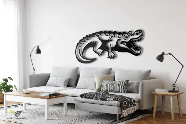 Metal Crocodile Wall Art, Metal Wall Decor, Animal Art, Wall Hanging, Home Living Room Wall Art, Interior Decoration, Alligator Sign