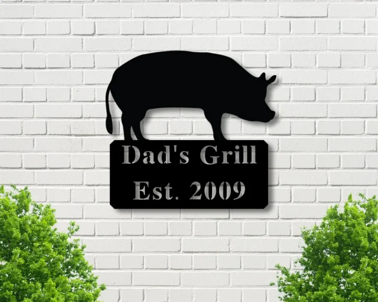 Personalized Metal Bbq Sign, Outdoor Sign, Indoor, Bbq Grill Sign, Outdoor Kitchen Metal Signs, Personalized Grill Sign, Personalized Pig