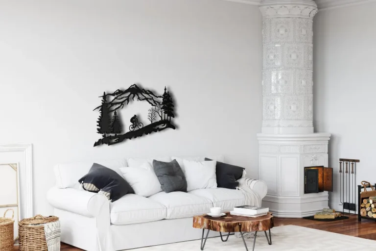 Metal Biker Wall Art, Metal Wall Decor, Mountain Tree And Cyclist Wall Art, Bicycle Lover Gift, Home Decoration, Wall Hangings