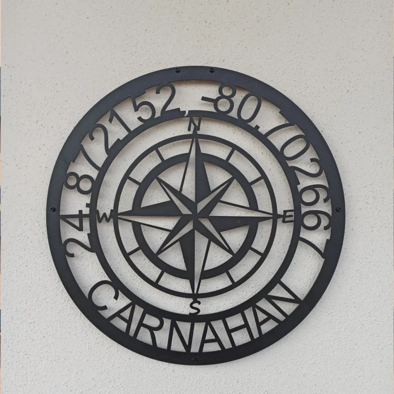 Personelized Nautical Compass Metal Wall Art With Gps Coordinates