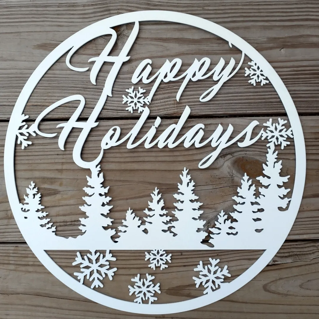 il_fullxfull.2742874733_dral_1024x1024_2x_f9ae8c14-f898-4d48-9711-0e55bd99cd34.webp Happy Holidays Metal Wall Sign - Winter Steel Decor
