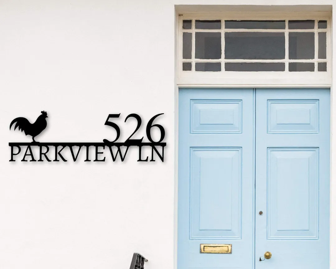 il_fullxfull.2748613301_kvf1_1024x1024_2x_cb4527d1-16db-4b38-a256-7d7ffd718b5b.webp Metal Rooster House Numbers, Address Plaque, Grandparents Gift, Custom Metal Address Sign, Custom Street Address Sign