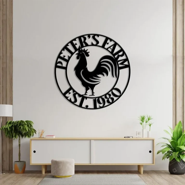 Rooster Farm Theme Sign Wall Art, Metal Sign