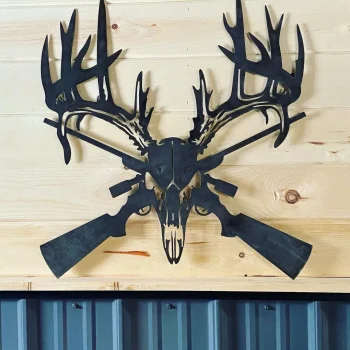 Metal Deer Skull And Gun Sign - Metal Man Cave Sign - Garage Sign - Hunting Decor - Metal Deer Skull - Gift For Him - Metal Antlers