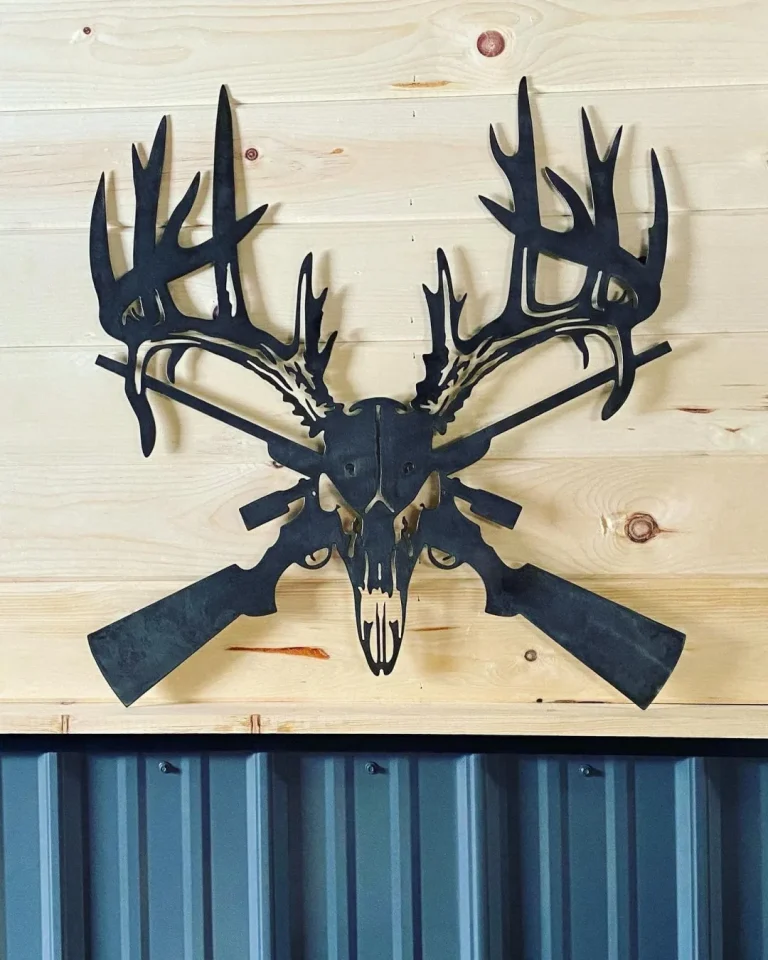 Metal Deer Skull And Gun Sign - Metal Man Cave Sign - Garage Sign - Hunting Decor - Metal Deer Skull - Gift For Him - Metal Antlers