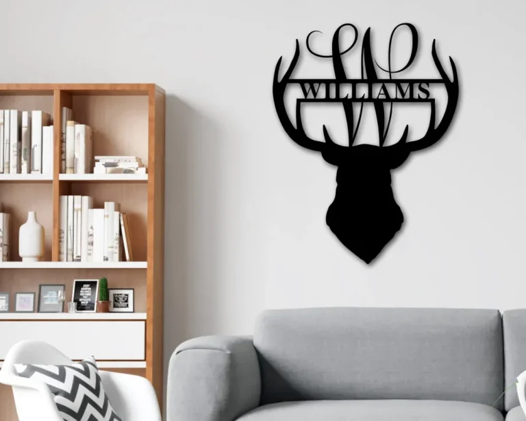 Deer Sign, Deer Antler Decor, Deer Hunter Gift, Deer Camp Sign, Christmas Gift, Deer Name Metal Sign, Fathers Day Gift, Last Name Sign, Him