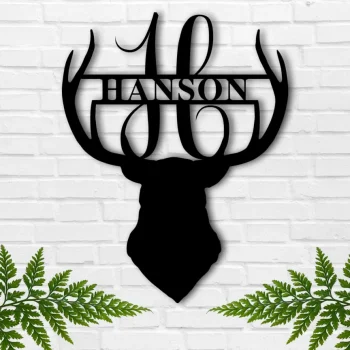 Deer Sign, Deer Antler Decor, Deer Hunter Gift, Deer Camp Sign, Christmas Gift, Deer Name Metal Sign, Fathers Day Gift, Last Name Sign, Him