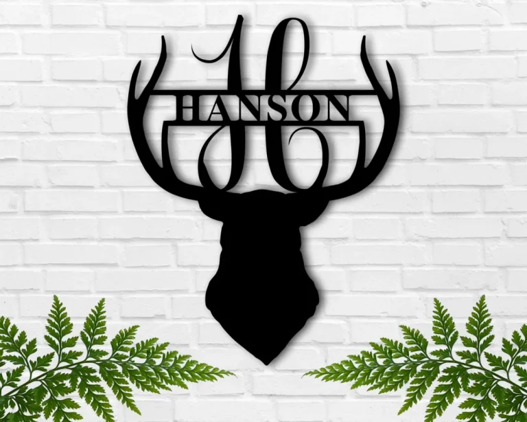 Deer Sign, Deer Antler Decor, Deer Hunter Gift, Deer Camp Sign, Christmas Gift, Deer Name Metal Sign, Fathers Day Gift, Last Name Sign, Him