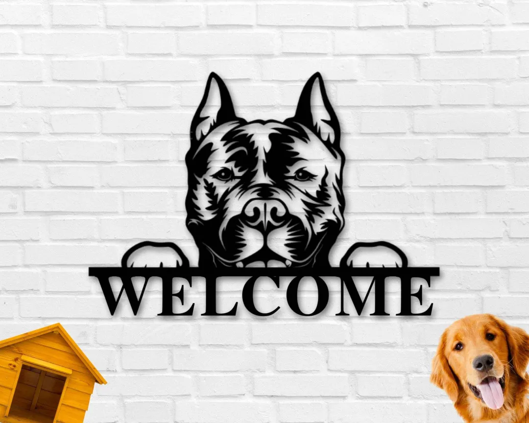 il_fullxfull.2806020720_hb2t_1024x1024_2x_126a1cc1-7096-43b3-82ff-8fda4658274e.webp Dog Welcome Sign, Front Porch Sign, Welcome Metal Sign, Metal Dog Breed Sign, Dog Lover Sign, Gift For Pet Owner,