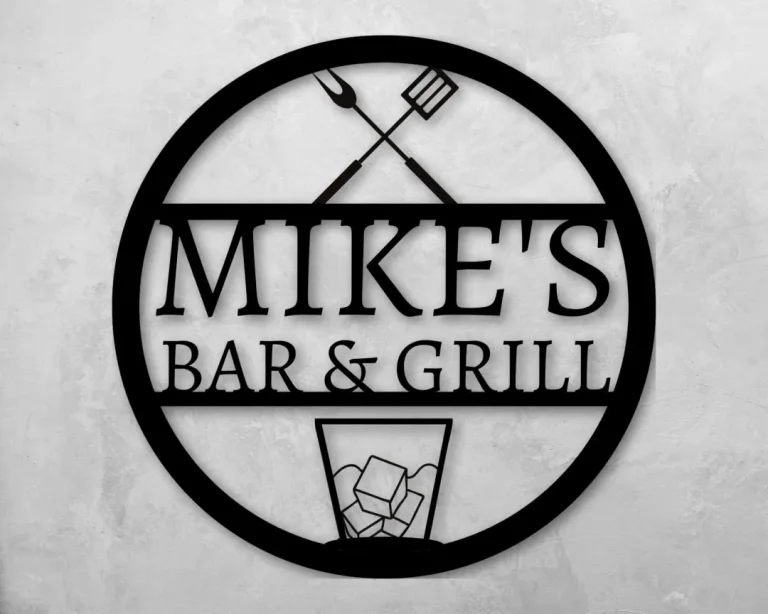 Personalized Metal Bar & Grill Sign, Outdoor Sign, Bbq Grill Sign, Outdoor Kitchen Metal Signs, Personalized Grill Sign Bbq Party Decor, Bbq