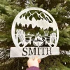 Personalized Metal Lake Sign -lake Scene Metal Sign - Metal Monogram Sign - Rustic Metal Pond Sign - Chairs And Camp Last Name Sign - Custom