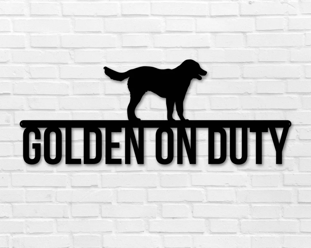 il_fullxfull.2833272634_g3wo_1024x1024_2x_c3ba55bc-f4d9-4b3b-93ea-b1cacbfb8068.webp Golden Retriever On Duty, Golden Retriever Metal Sign, Dog Lover Sign, Gift For Pet Owner, Dog On Duty Sign, Dog Wall Art