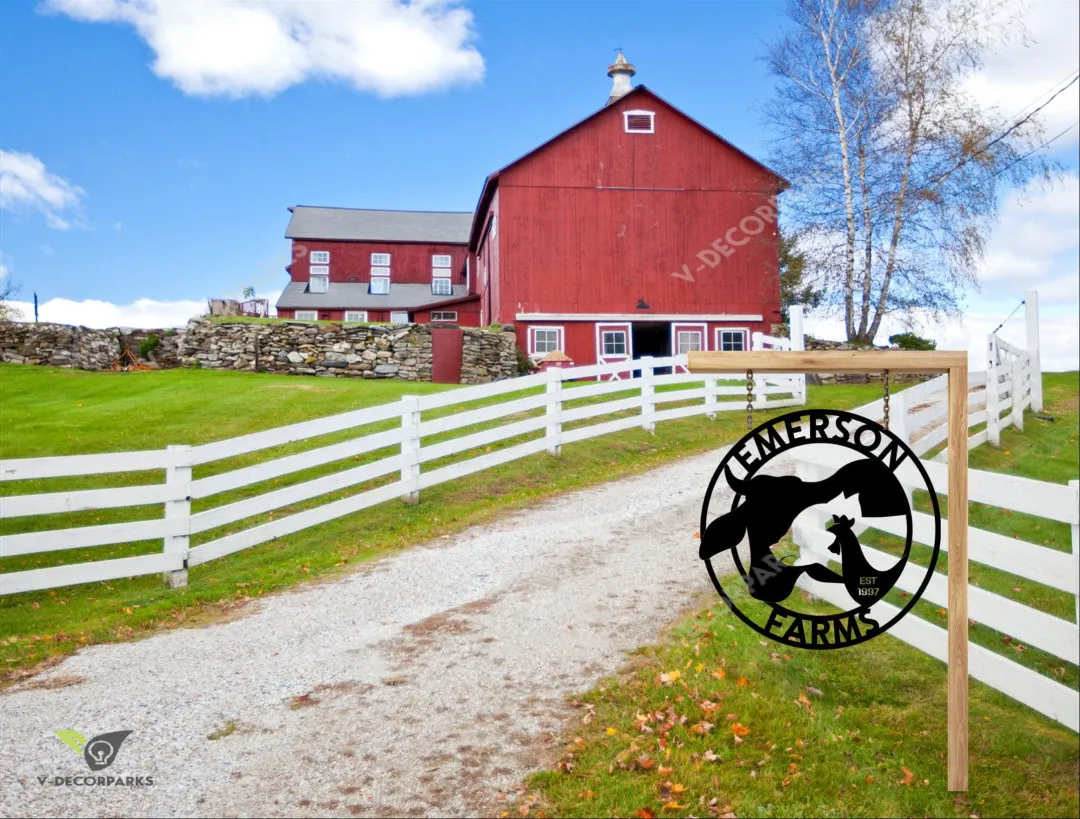 il_fullxfull.2875051392_cbz3_bfe48693-4ee5-41d0-b6da-3237d167d5d4.webp Custom Farm Sign, Metal Sign, Family Name Sign, Personalized Farm Sign, Cow, Pig, And Chicken|