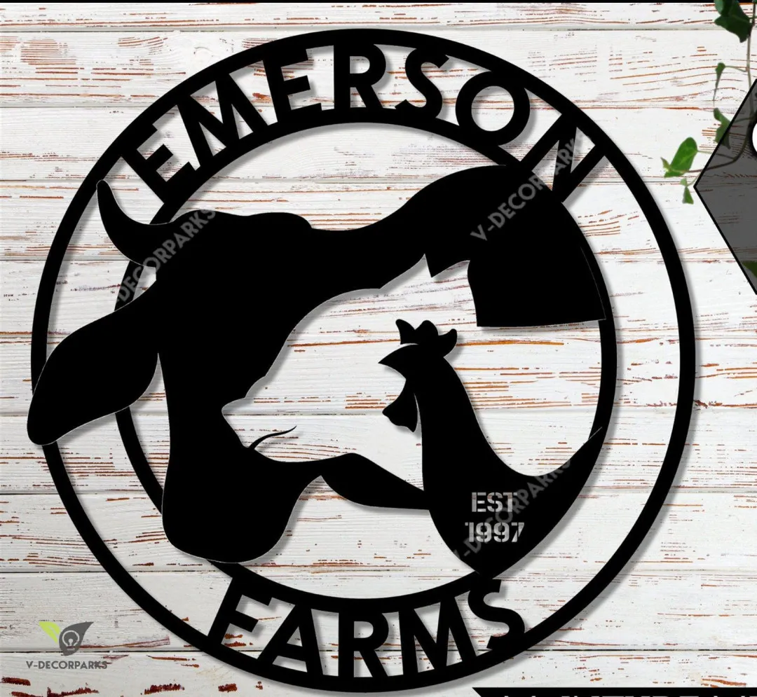 il_fullxfull.2875055092_ans4_e8e464e6-fb4c-45c3-84dc-e06c1e736d30.webp Custom Farm Sign, Metal Sign, Family Name Sign, Personalized Farm Sign, Cow, Pig, And Chicken|