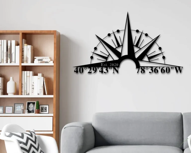 Gps Coordinates Sign, Nautical Compass, Metal Wall Art, Latitude Longitude, Custom Metal Sign, Housewarming Gift