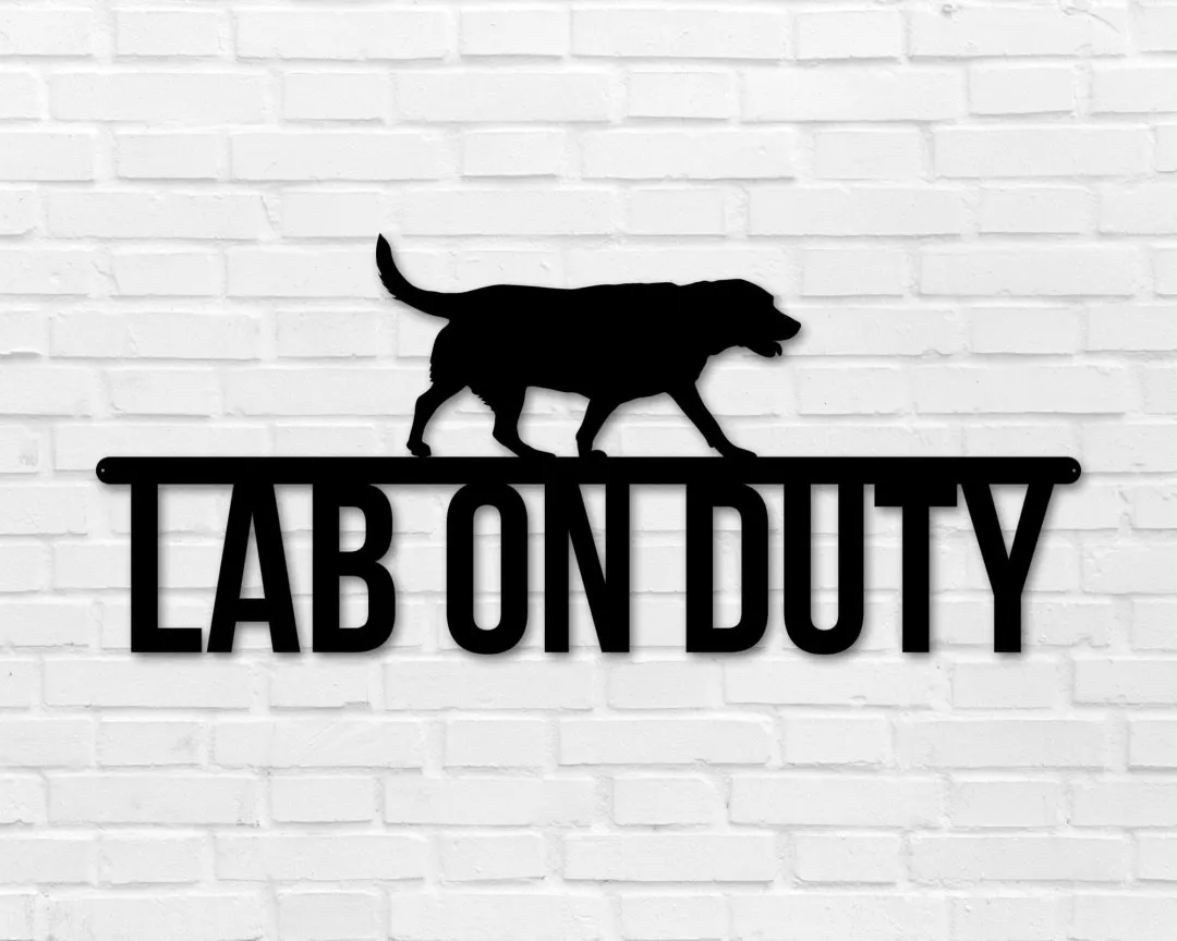 il_fullxfull.2880927915_a1h5_1024x1024_2x_e334b3d7-2fe7-43dc-be8c-65fc881d61f7.webp Labrador On Duty, Labrador Metal Sign, Dog Lover Sign, Gift For Pet Owner, Dog On Duty Sign, Dog Wall Art