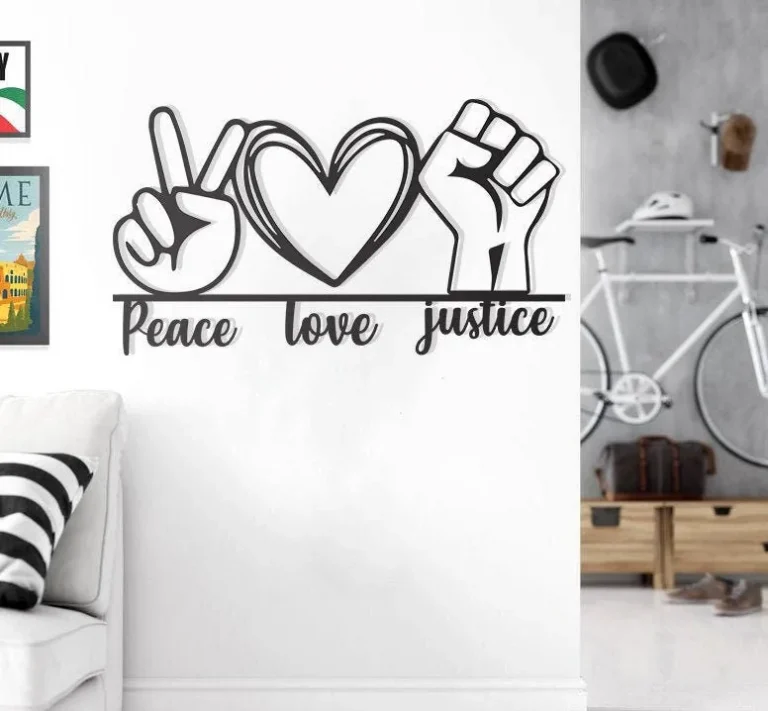 Peace Love Justice Metal Wall Decor, Metal Wall Art, Metal Wall Hangings, Steel Wall Art, Peace Love Justice, Office Decoration Gift, Hippie