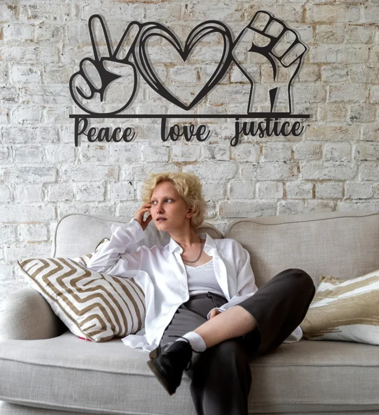 Peace Love Justice Metal Wall Decor, Metal Wall Art, Metal Wall Hangings, Steel Wall Art, Peace Love Justice, Office Decoration Gift, Hippie