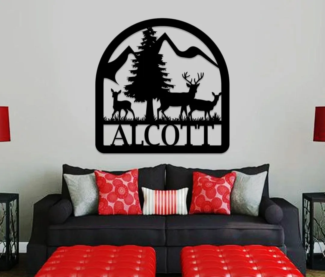 il_fullxfull.2923915658_c16v_1024x1024_2x_d40fb469-57a7-45bd-a991-8e678fc5e894.webp Deer Family Welcome Metal Sign - Winter Decor - Deer Sign - Metal Sign - Deer Decor - Gift Sign - Deer Antler Decor