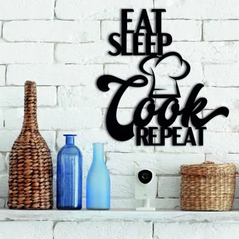 Eat Sleep Cook Repeat, Kitchen Wall Decor, Mothers Day Gift, Dining Room Wall Art, Farmhouse Decor, Rustic Metal Word, Housewarming Gift
