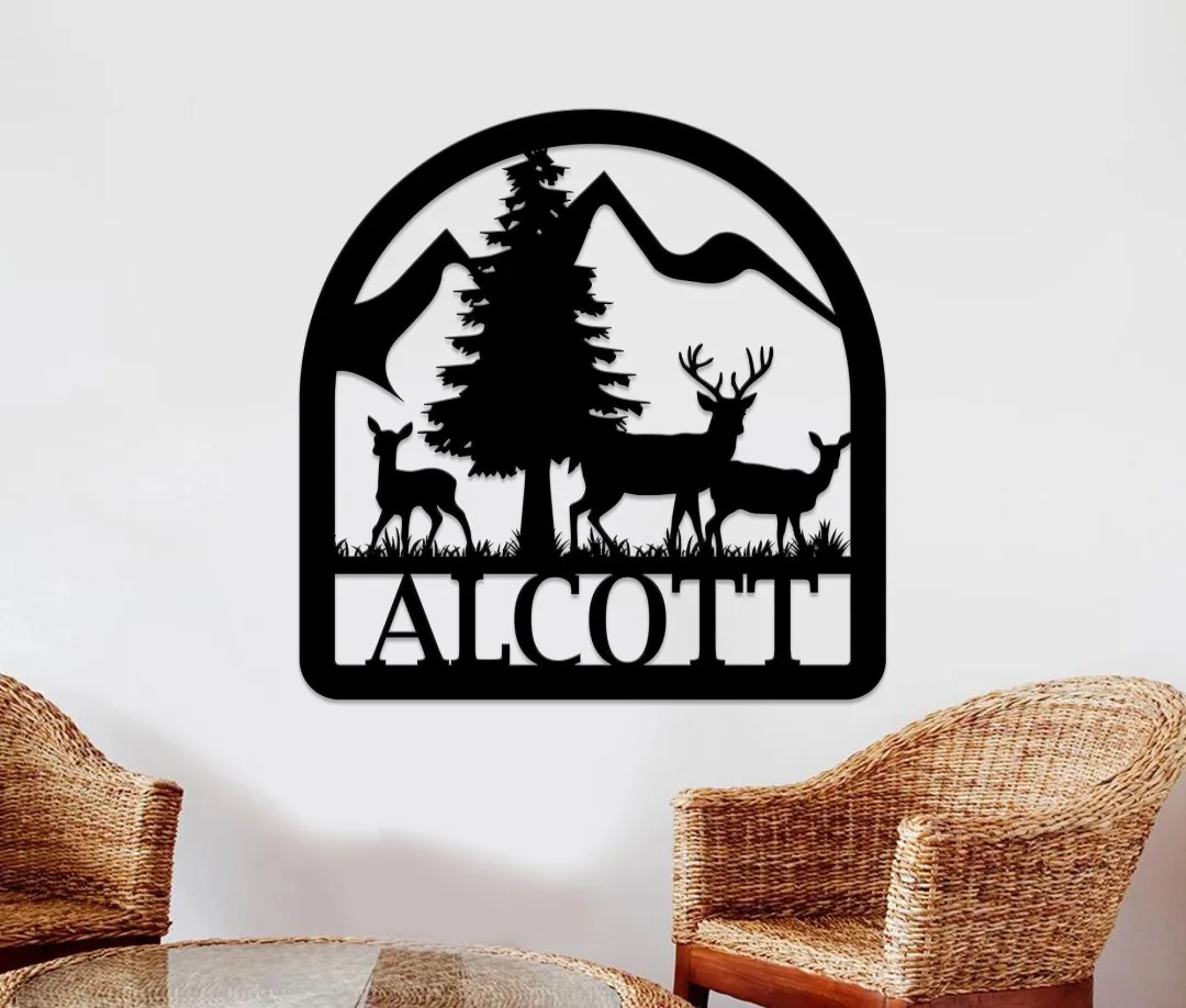 il_fullxfull.2971610441_rrgc_1024x1024_2x_d45260c6-3ab9-43da-a9fb-51b1c44925ea.webp Deer Family Welcome Metal Sign - Winter Decor - Deer Sign - Metal Sign - Deer Decor - Gift Sign - Deer Antler Decor
