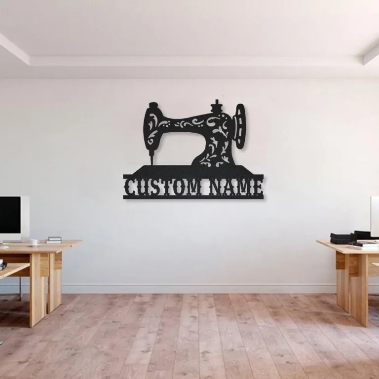 Sewing Machine Monogram Metal Sign Art, Quilting Metal Wall Art, Sewing Machine Antler Decor, Housewarming Outdoor Metal Sign