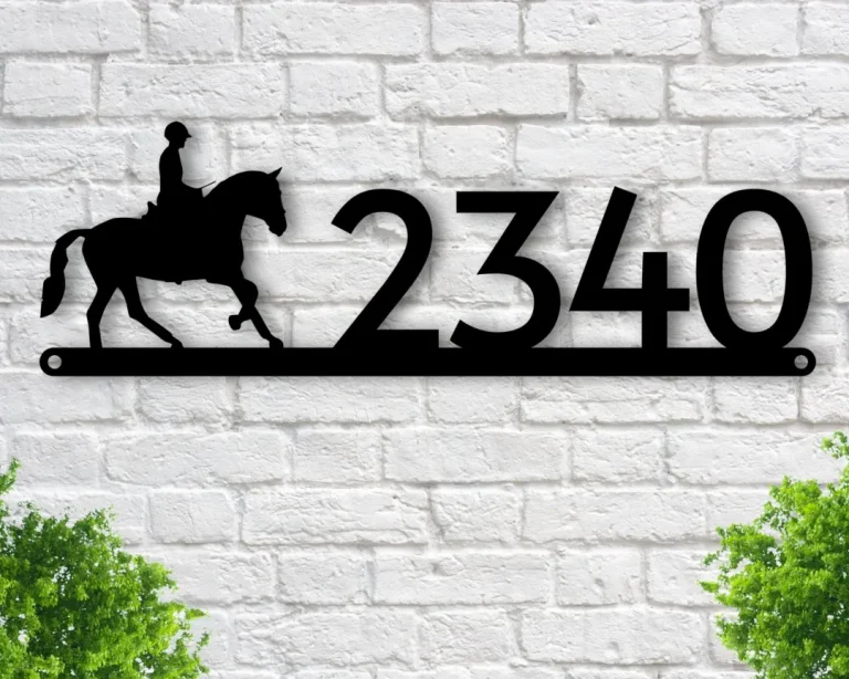 House Numbers - Horse Jockey Metal Address Plaque For House, Address Number, Metal Horse Address Sign, House Numbers, Front Porch Address