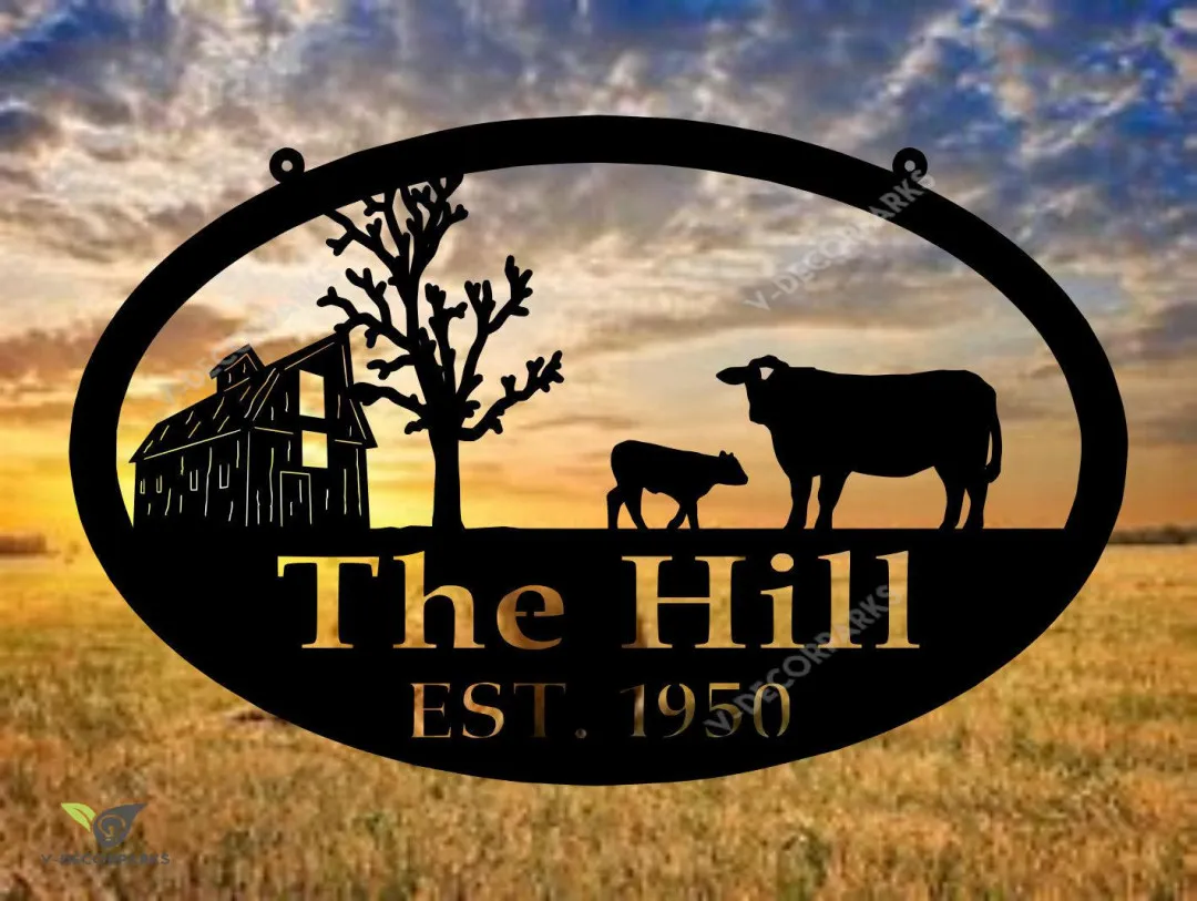 il_fullxfull.2986990433_njup.webp Metal Farm Sign ,barn And Cow - Personalized Family Name Metal Sign - Housewarming Gift - Wedding Gift - Personalized Gift - Metal Wall Art