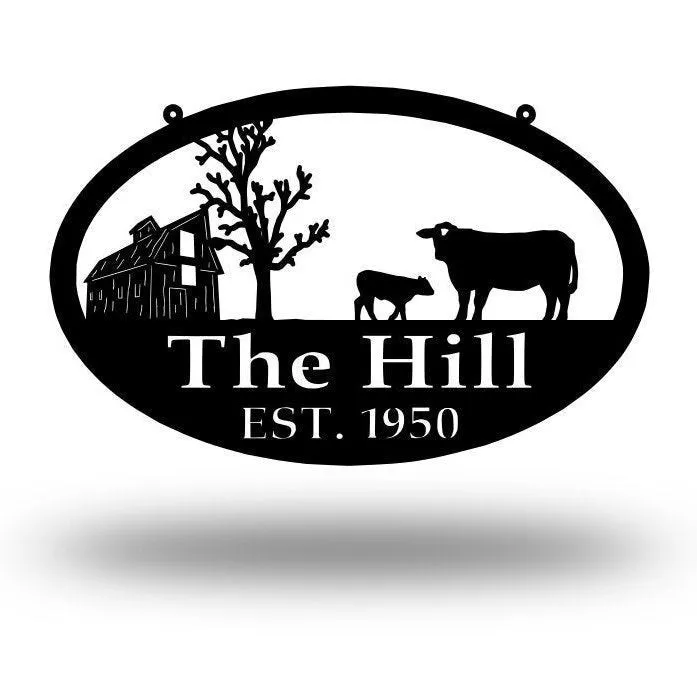 il_fullxfull.2986991625_44kn.webp Metal Farm Sign ,barn And Cow - Personalized Family Name Metal Sign - Housewarming Gift - Wedding Gift - Personalized Gift - Metal Wall Art