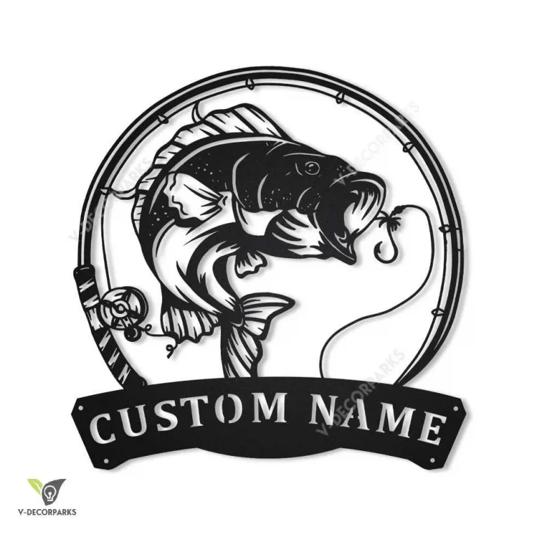 Personalized Bass Fishing Fish Pole Metal Sign Art, Custom Fishing Bass Metal Sign, Fishing Bass Gifts For Men, Fishing Bass Gift