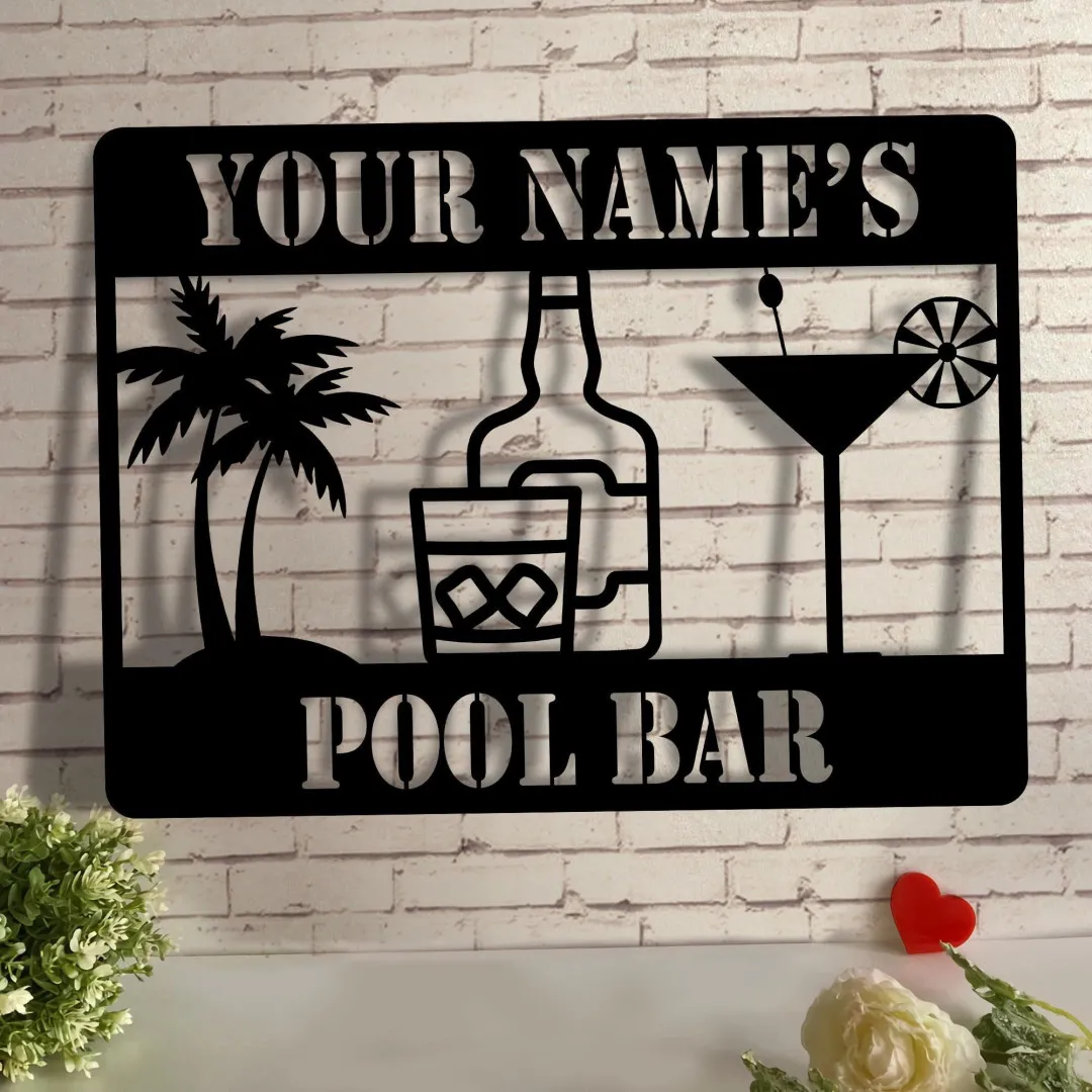 il_fullxfull.3041486650_oqgq_1024x1024_2x_d42d179b-966f-4cd1-bf43-0fce605c9505.webp Pool Bar Metal Signs, Outdoor Tiki Bar, Pool Bar Sig, Beach Sign, Custom Metal Bar Sign, Pool Bar Drink Sign, Home Bar Sign