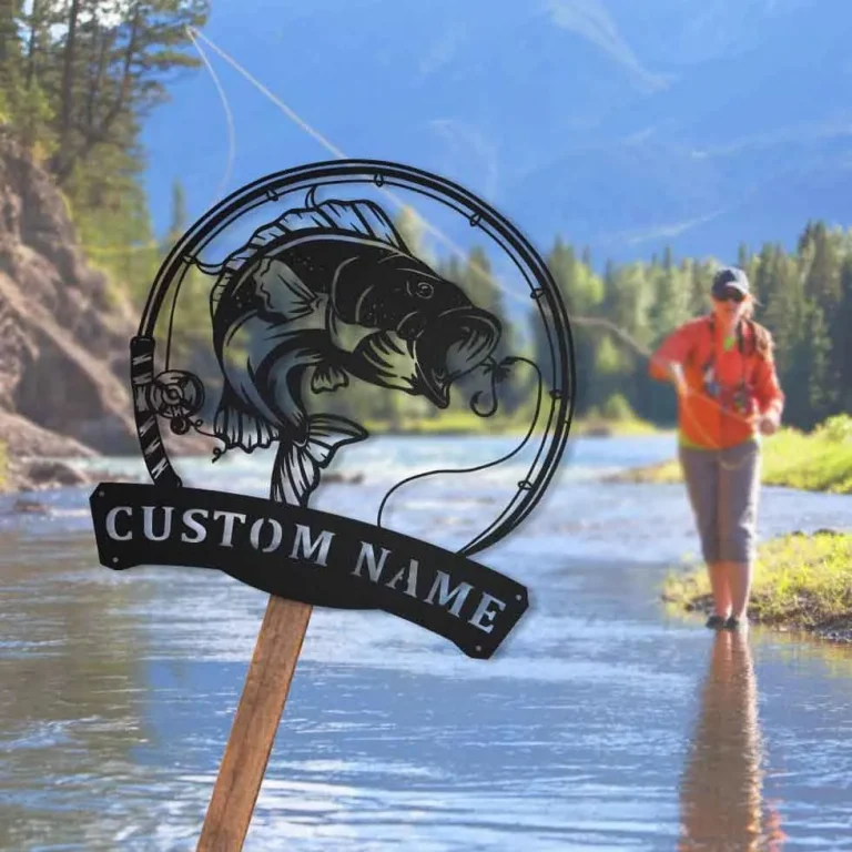Personalized Bass Fishing Fish Pole Metal Sign Art, Custom Fishing Bass Metal Sign, Fishing Bass Gifts For Men, Fishing Bass Gift