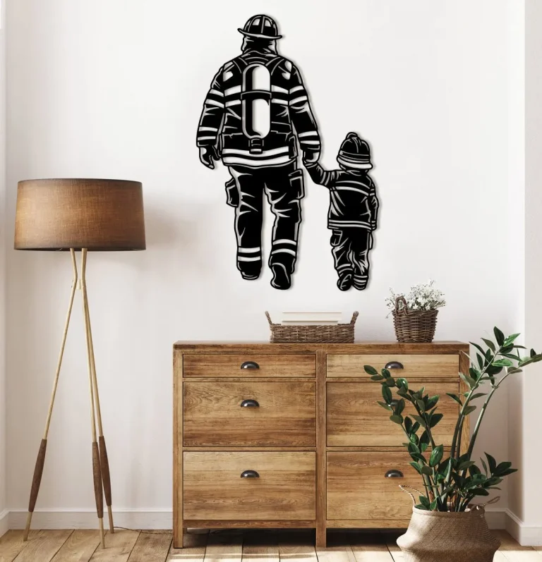 Firefighter Metal Wall Art, Father And Son Metal Sign, Gift For Fathers Day, Fireman Gift, Love Father, Sign For House, Wall Decor