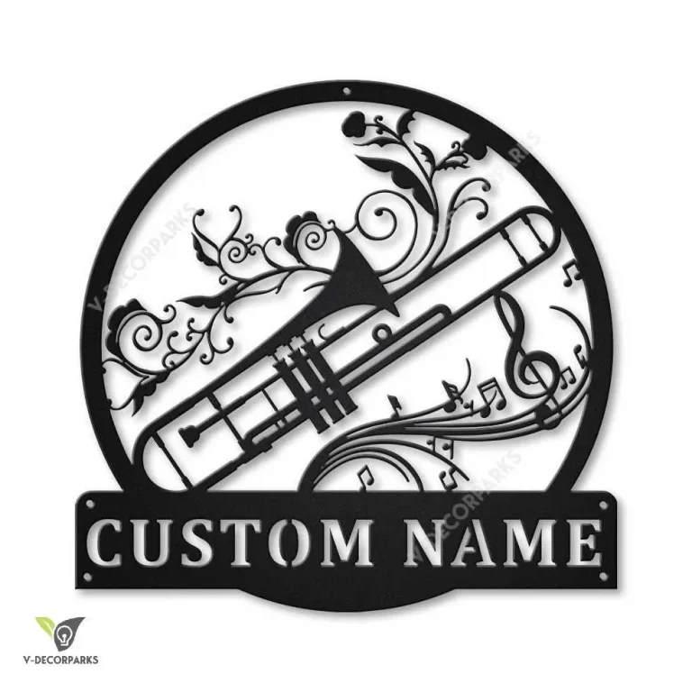 Personalized Trombone Monogram Metal Sign Art, Custom Trombone Monogram Metal Sign, Trumpet Gifts For Funny, Musical Instrument Gift