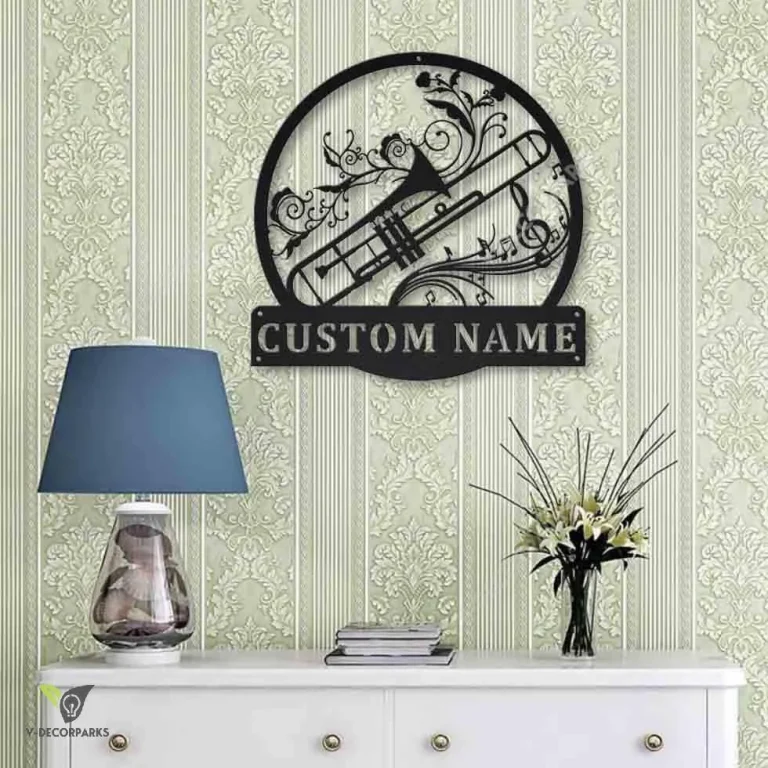 Personalized Trombone Monogram Metal Sign Art, Custom Trombone Monogram Metal Sign, Trumpet Gifts For Funny, Musical Instrument Gift