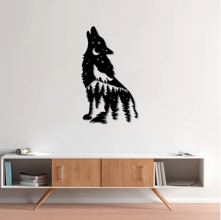 Howling Wolf Metal Wall Art, Mountain Wolf Metal Sign, Pine Forest Trees Sign, Hiking Wolves Sign, Wolf Metal Art, Metal Wolf