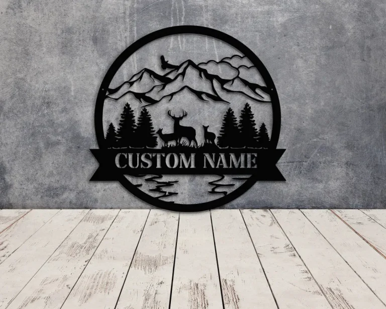 Deer Sign, Deer Hunter Gift, Deer Camp Sign, Deer Antler Decor, Christmas Gift For Him, Deer Name Metal Sign, Fathers Day Gift, Deer Metal