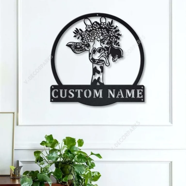 Personalized Giraffe Monogram Metal Sign Art, Custom Giraffe Monogram Metal Sign, Birthday Gift, Animal Funny, Father's Day Gift