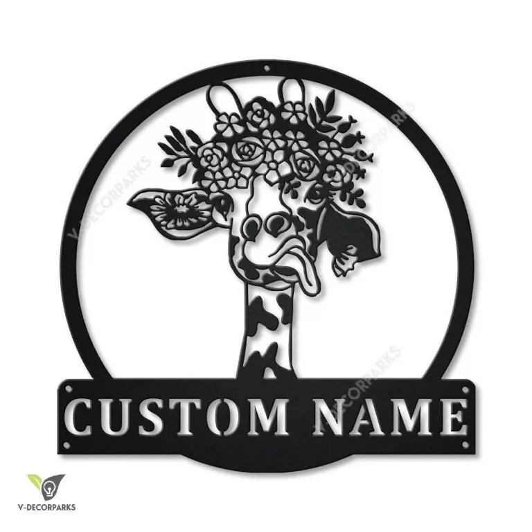 Personalized Giraffe Monogram Metal Sign Art, Custom Giraffe Monogram Metal Sign, Birthday Gift, Animal Funny, Father's Day Gift