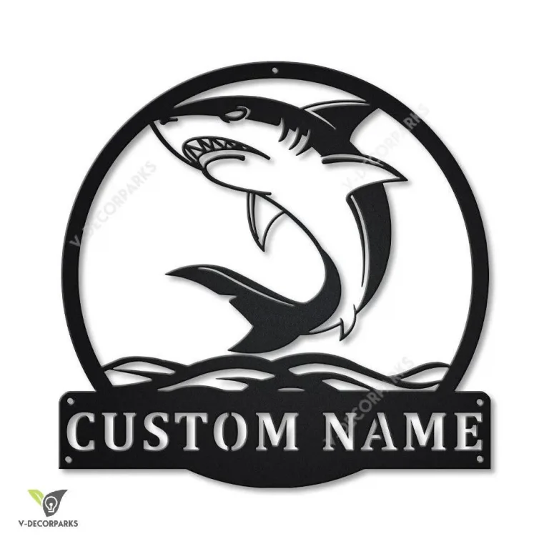Personalized Shark Monogram Metal Sign Art, Custom Shark Monogram Metal Sign, Birthday Gift, Animal Funny, Father's Day Gift