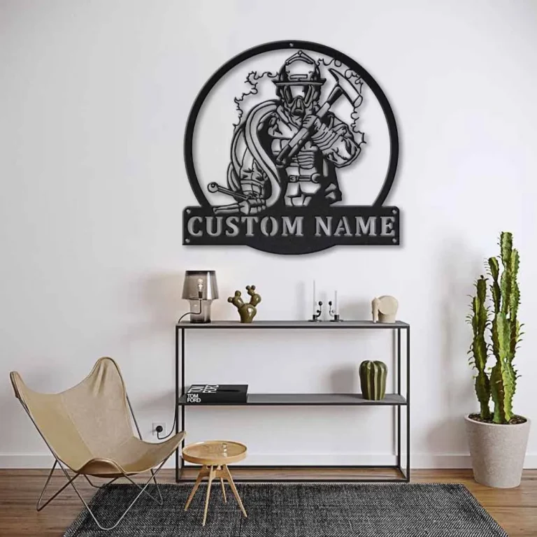 Personalized Fireman Firefighter Metal Sign Art, Custom Fireman Firefighter Monogram Metal Sign, Fireman Firefighter Gifts, Job Gift