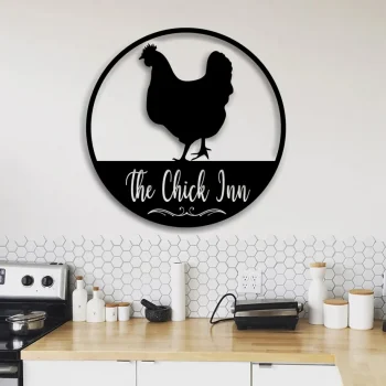 The Chick Inn Round Chicken Metal Sign, Chicken Coop Door Sign, Chick Inn Sign, Funny Chicken Sign, Cute Chicken Sign, Welcome Sign