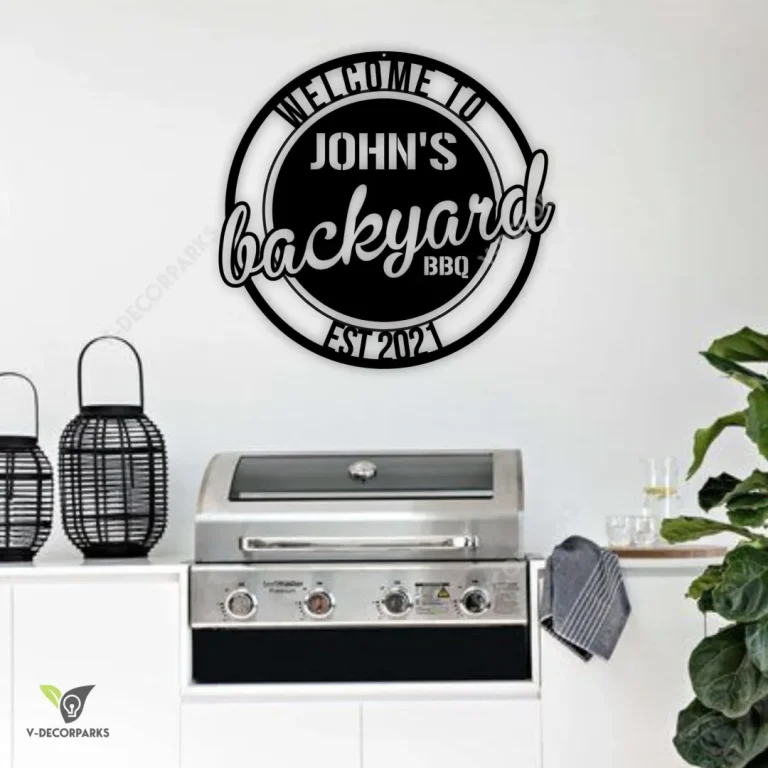 Personalized Backyard Bbq Metal Sign, Custom Outdoor Kitchen Sign,bbq Metal Sign,metal Wall Decor, Bbq Decor, Grill Gifts For Dad