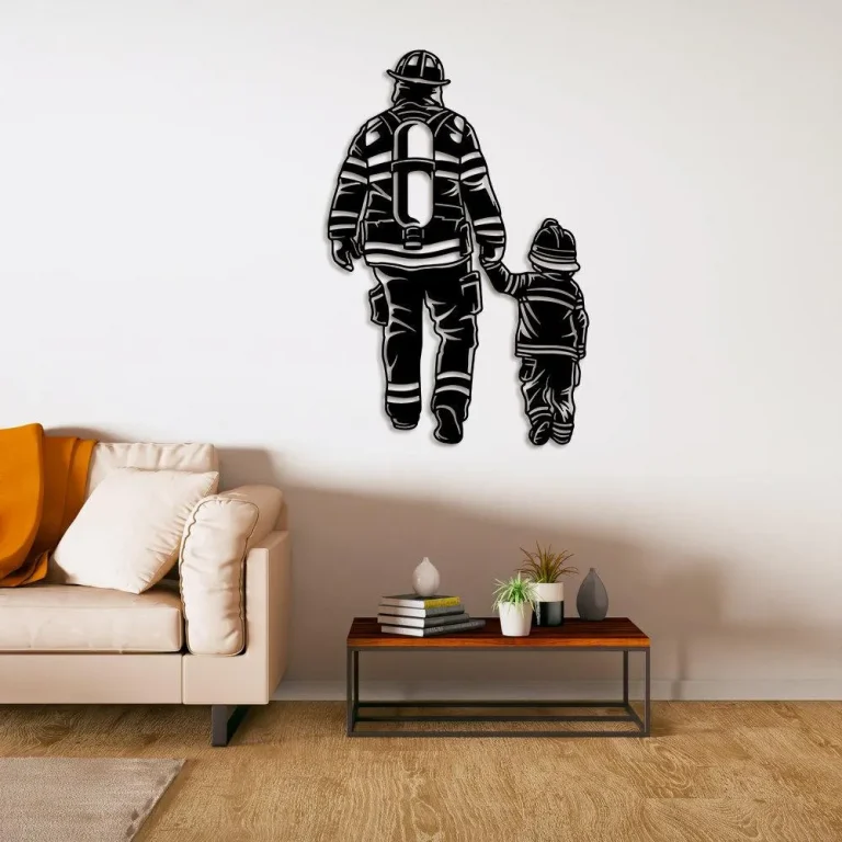 Firefighter Metal Wall Art, Father And Son Metal Sign, Gift For Fathers Day, Fireman Gift, Love Father, Sign For House, Wall Decor