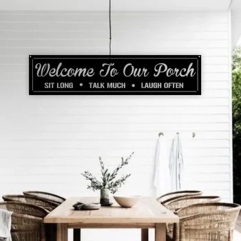 Welcome To Our Porch Metal Sign, Sit Long, Talk Much, Laugh Often, Housewarming Gift, Metal Home Decor, Metal Wall Art, Welcome Metal Sign