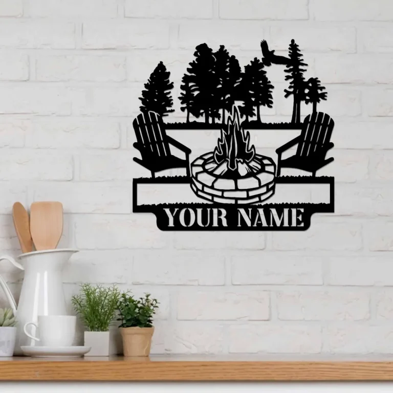 Camping Outdoor Campfire Metal Sign, Custom Metal Wall Art, Family Name Sign, Name Camping Sign, Happy Camper, Metal Wall Decor