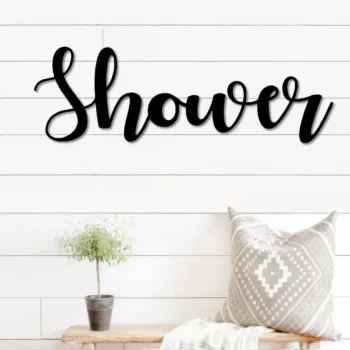 Shower Metal Word Art, Autumn Script Word Art, Indoor Outdoor Shower Metal Sign, Metal Wall Art, Farmhouse Decor, Shower Word Art