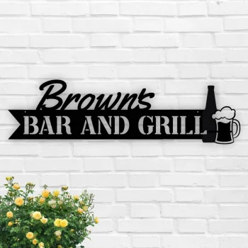 Custom Bar Sign, Home Bar Sign, Man Cave Sign, Bar And Grill Sign, Backyard Bbq, Metal Sign, Anniversary Gift, Gifts For Dad